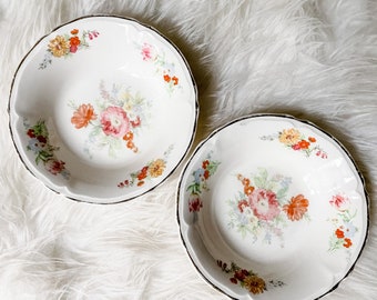 Set of 2 Antique Berry Bowls, Floral China, Shabby Cottage Table Decor