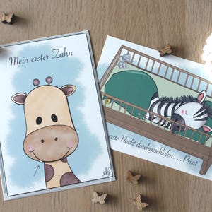 Meilensteinkarten Baby - "Kleine Meilensteine - Die ersten besonderen Momente", Handgemalte Tiere, Geschenk zur Geburt