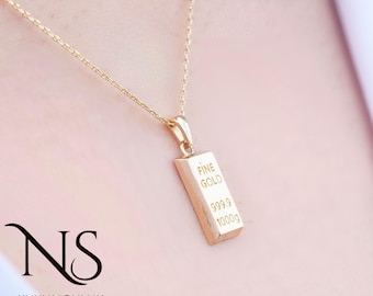 Gold Bar Necklace, 14K Yellow Gold Bar Necklace Pendant, Elegant Handmade Chain, Bar-like Splendor, Gift for Her