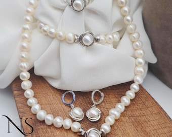 Natural Freshwater Pearl Jewelry Set, 925 Sterling Silver, Bridal Collection