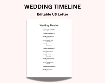 Wedding Timeline Template, Wedding Day Timeline Schedule, Wedding Itinerary PDF, Schedule Of Wedding Event, Editable In Google Sheet
