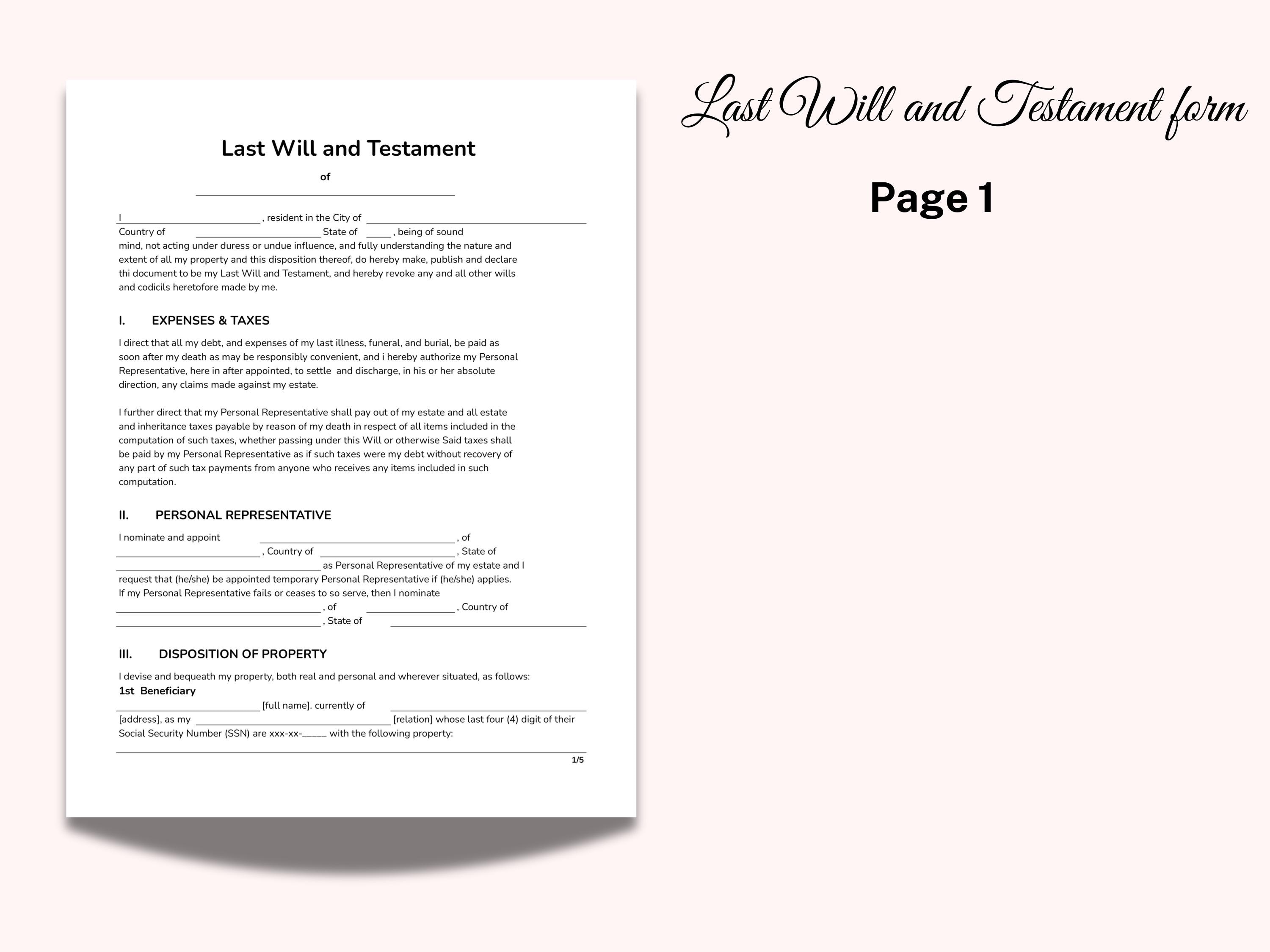 Free Estate Planning Will Template Download