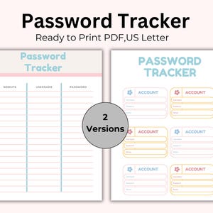 Editable Password Tracker, Password Organizer, Password Keeper, Password Chart, Password Log, Subscription Tracker, Password List, PDF