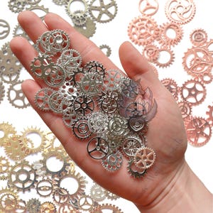 Månstålssilver Steampunk-kugghjul: Blandade metallkugghjul, smyckestillverkning (50g)