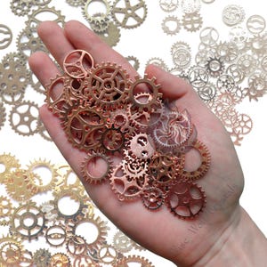50g roséguld Steampunk-kugghjul: Blandade metallkugghjul för smycken, resinkonstmaterial