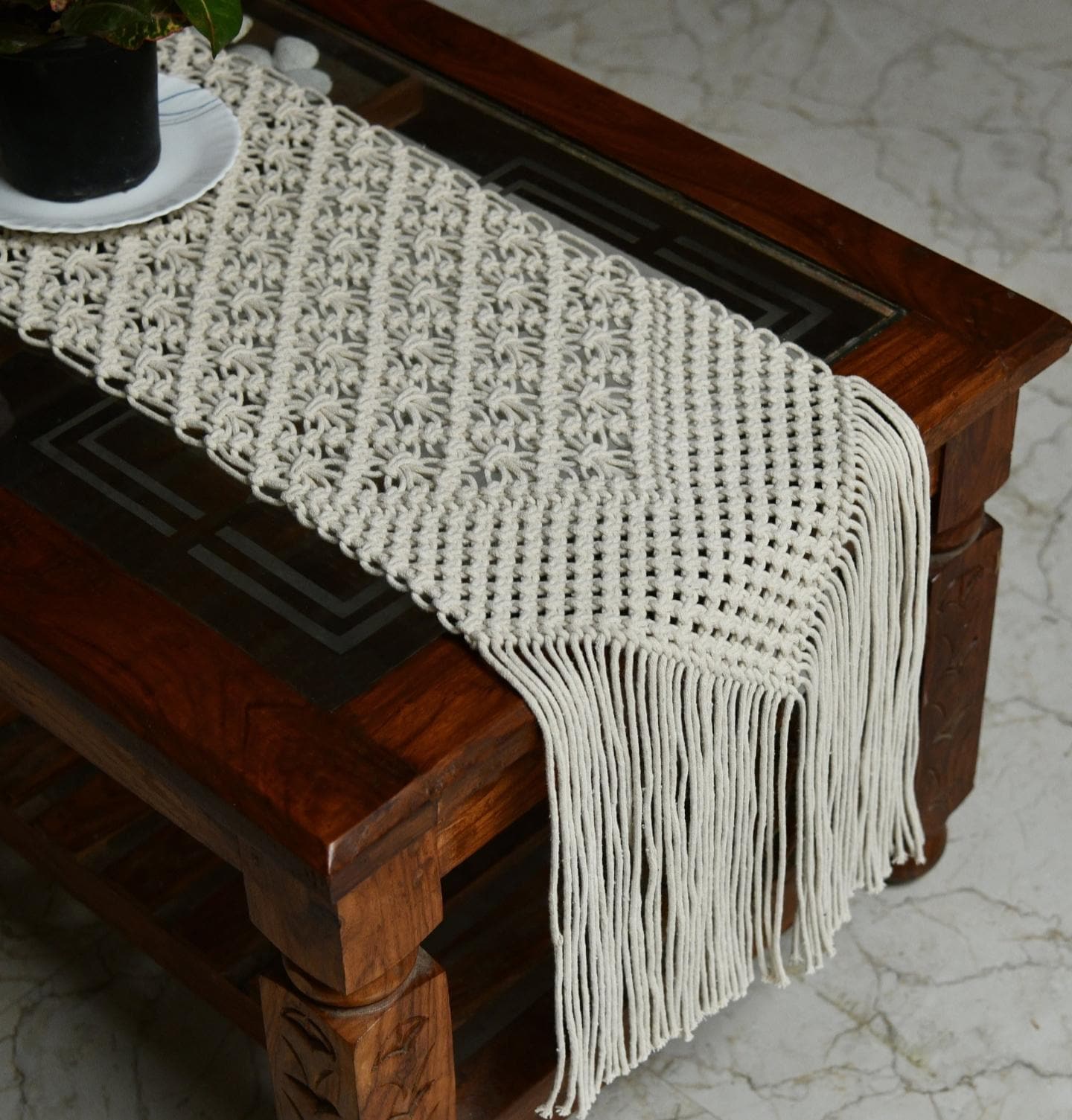 Handmade Macrame Cotton Table Runner: Boho Wedding Dining Decor (36x183 cm)