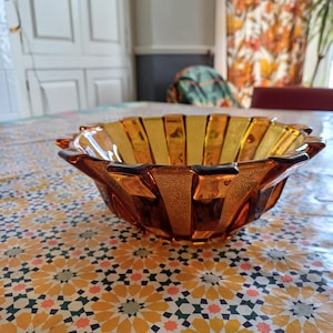 Vintage Art Deco Amber Glass Bowl Stolzle Hermanova Hut 1930s