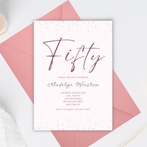 Editable Rose Gold 50th Birthday Invitation, 50th Birthday Party Invite, Digital 50th Birthday Invitation Template, Invite for Woman