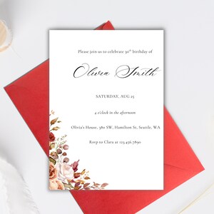 Wildflower 30th Birthday Invitation Template, Editable Wildflower Birthday Invite, Printable Floral Birthday Invite, 40th Invite, 20th Evite