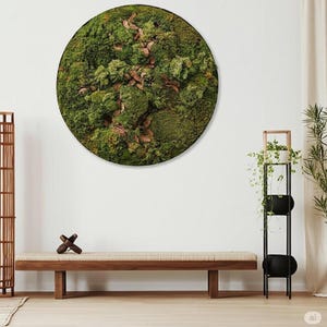 Round Moss Wall Art - Eco-Friendly, Handcrafted Greenery Decor for Modern Interiors, 28” Natural Preserved Moss Circle Wall Accent