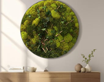 Handmade Preserved Moss Wall Art: 28'' Large Round Botanical Decor