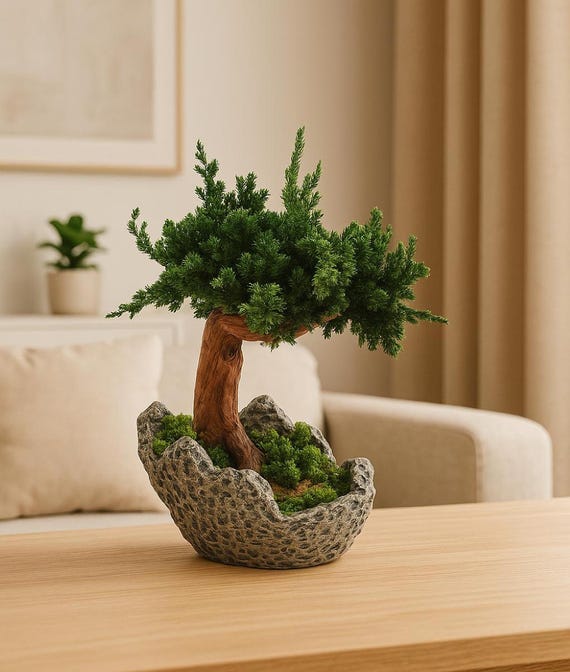 Natural Juniper Bonsai Tree | 14'' X 10'' 3D Printed PLA Pot | Zero  Maintenance Plant | Eco-friendly Zen Decor | Japanese Style Gift - Etsy