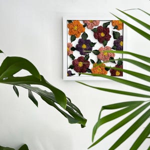 Preserved Moss Flower Wall Art | Nature-Inspired Botanical Frame 12” x 12” | Handmade Real Lichen Moss Decor | Zero Maintenance Gift