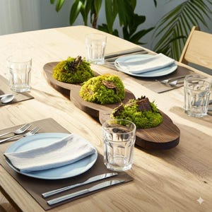 Moss Centerpiece with Natural Barks in Wooden Tray | Preserved Moss Decor | Rustic Eco-Friendly Table Accent | Zero Maintenance 18” x 5”