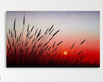 Sunset Wildflower Grasses Art Print, Relaxing Landscape Painting