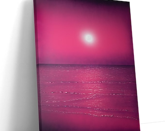 Pink Ocean Art Print, Serene Sunset, Minimalist Ocean Decor