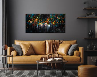 City Lights Painting, Bokeh City Lights At Night Painting, Abstract Art Print, Office Art Decor
