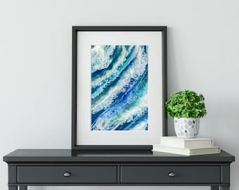 Arte de pared imprimible con océano, impresión de arte abstracto del océano, arte del océano, pintura abstracta de playa, pintura abstracta de olas, arte de olas