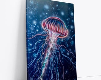 Jellyfish Art Print, Red Jellyfish Decor, Nautical Decor, Underwater Art