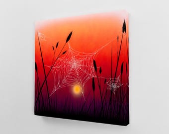 Pink Spider Web Art Print, Spider Web Art, Morning Dew, Spider Web Painting