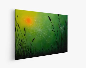 Spider Web Painting, Spider Web Art, Morning Dew, Halloween Decor, Nature Art Print