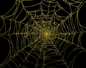 Halloween Spider Web Original Painting, Spider Web Art, Morning Dew, Halloween Decor