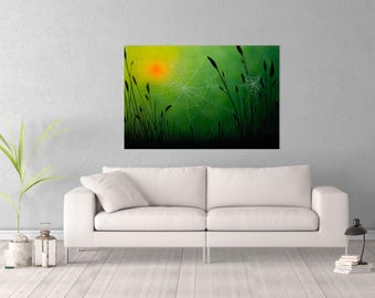 Spider Web Original Painting, Spider Web Art, Morning Dew, Halloween Decor, Nature Art Print