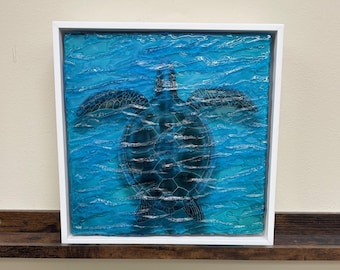 Original Turtle 3D Resin Wall Art, Framed Wall Art, Beach Lover Ocean Wall Decor