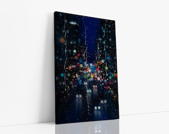 Rainy Night In The City Painting, Bokeh City Lights At Night Painting, Abstract Art Print, Office Art Decor