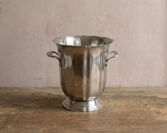 Vintage Silver Champagne Bucket by Guy Degrenne, French Stainless Steel 18/8 Wine Cooler Vase, Vintage Champagne Bucket