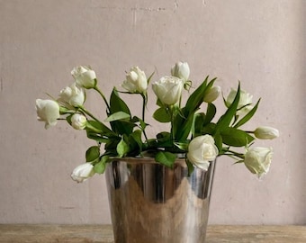Secchiello per champagne vintage in acciaio inox, refrigeratore per vino da bistrot francese, vaso decorativo in metallo per fiori / Secchiello per champagne vintage in acciaio inox