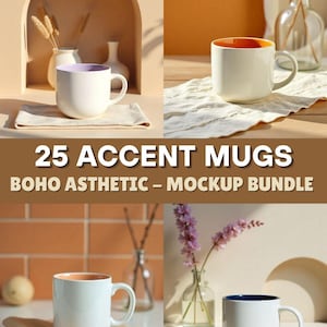 Boho Coffee Mug Mockup Bundle: 11oz Accent Mugs (PNG Files)