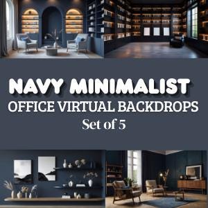 Minimalist Navy Zoom Backgrounds: Elegant Virtual Backdrop Bundle (Digital Download Set of 5 )