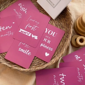 Cartes d'étapes bébé imprimables - Accessoires photo mensuels pour bébé - Cartes mémoire de première année - Cartes d'étapes mensuelles, téléchargement numérique pour nouveau-né