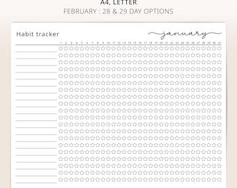 Minimalist monthly habit tracker - printable A4 Letter - landscape