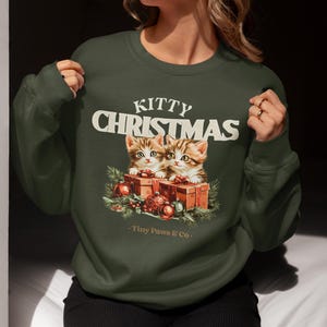 Kitty Christmas Cat Sweater, Christmas Cat Sweater, Womens Christmas Sweater, Cute Christmas Sweater, Cute Kitten Jumper, Cat Sweatshirt