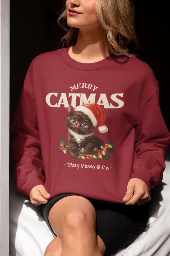 Pull chat joyeux Catmas, pull chat de Noël, pull chat pour femme