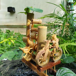 Bamboo Garden Fountain | Home and Office Décor | Water Wheel Cyclist | Japanese Garden Style |