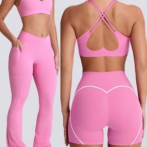 Yoga Activewear Set - yoga set , gym set,Pilates Set,heart shaped Crop Top & Shorts or long yoga pants