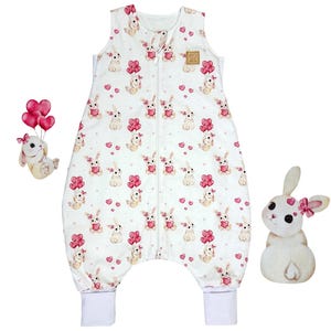 Coelhinhos fofos, saco de dormir para bebês 100% algodão orgânico com pernas, saco de dormir para crianças pequenas, saco de dormir de algodão padrão Oeko-tex