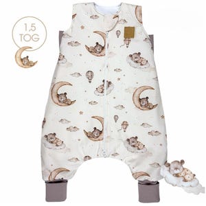 Moonbear Dreams, saco de dormir infantil 100% algodão orgânico com pernas, saco de dormir infantil, saco de dormir de algodão premium