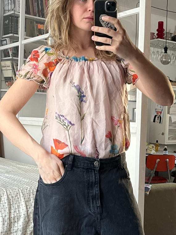 Limited collection floral top, Blumarine silk blouse, bright print top