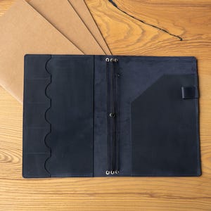 Funda de cuaderno de cuero personalizada, Funda de cuaderno con monograma, Funda de diario con bolsillos, Cuaderno de cuero recargable, Cuaderno encuadernado