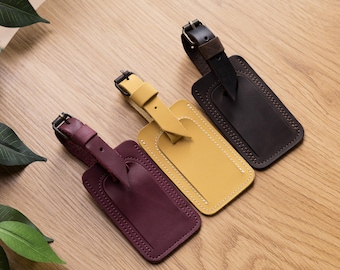 Engraved leather luggage tag, Personalized travel tag, Leather luggage tag custom, Suitcase tag leather, Monogrammed luggage tag