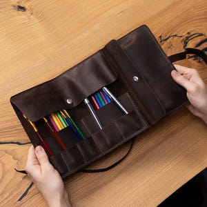 Custom leather pencil roll, Leather artist roll, Leather paint brush case, Pencil organizer leather, Travel art supplies carrier, Pen wrap