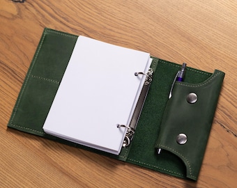 Libreta de anillas de cuero, cubierta de carpeta personalizada, agenda de cuero A5, diario de anillas A6, carpeta recargable A4