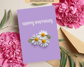 Blommigt födelsedagskort: Solrosdesign (digital nedladdning)