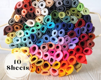 10 Sheets Wool Felt Fabric - Variety of Colors 9 x 12