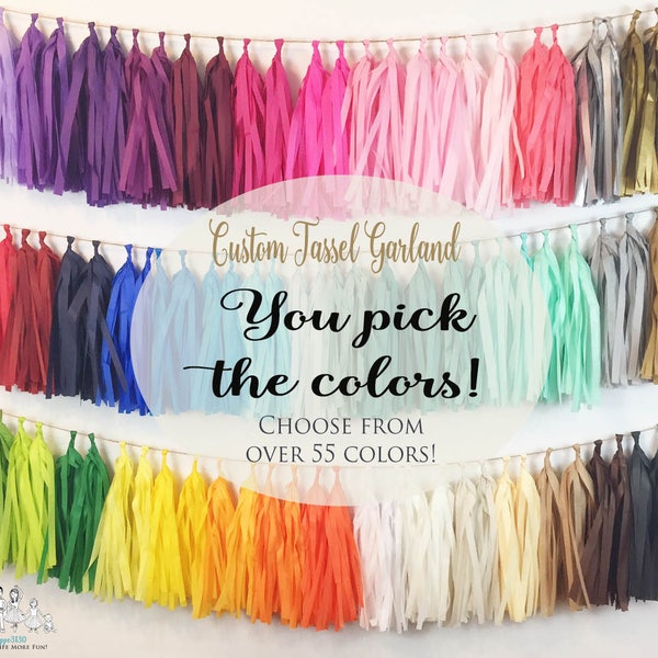 DIY Custom Tassel Garland - Tissue Paper Tassels Garland Kit Set of 6 to 50 - Choose Your Colors and Quantity