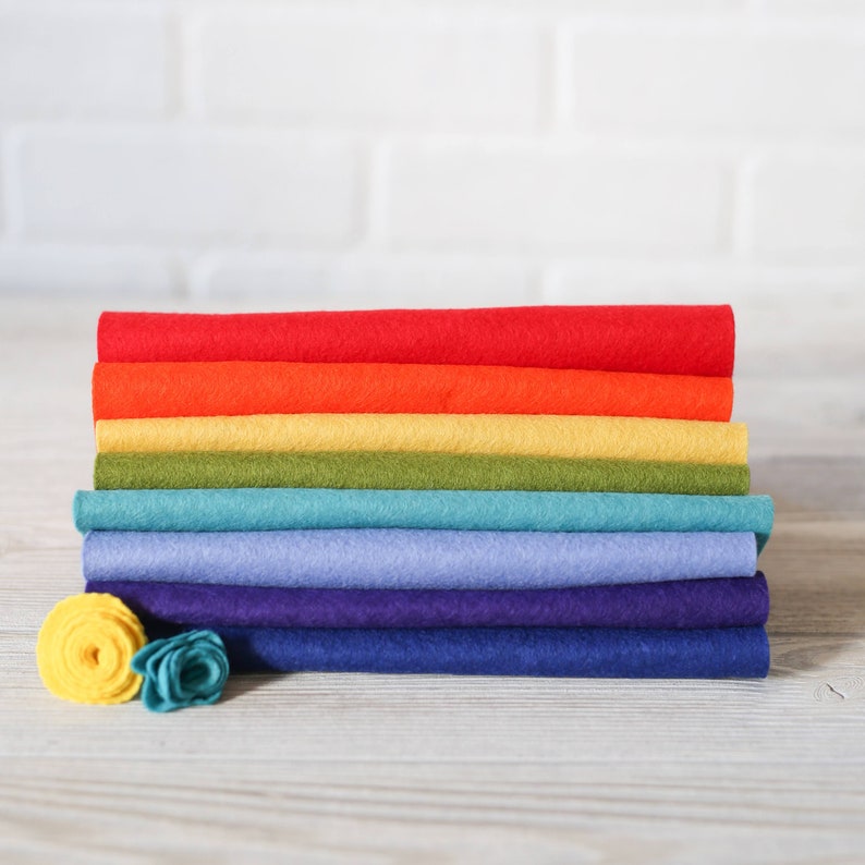 Wool Felt Fabric Sheets Rainbow Bright Pack of 16 Etsy